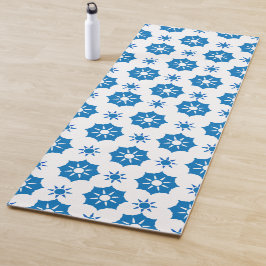 Elegant geometrisch Floral blauw en wit patroon Yogamat