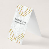 Elegant Geometrisch Geel met Gouden Lijnen | Marme Visitekaartje (Voorkant)