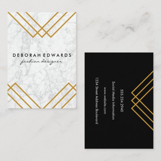 Elegant geometrisch geel met goudlijnen visitekaartje (Voorkant / Achterkant)