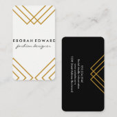 Elegant geometrisch geel met goudlijnen visitekaartje (Voorkant / Achterkant)