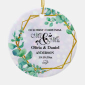 Elegant Geometrisch Goud Lijst met Eucalyptus Leav Keramisch Ornament (Voorkant)