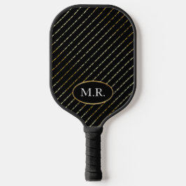 Elegant geometrisch goud op zwart gepersonaliseerd pickleball paddle