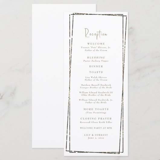 Elegant Geometrisch Goud Receptie Trouwprogramma Menu (Voorkant / Achterkant)