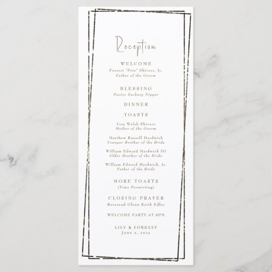 Elegant Geometrisch Goud Receptie Trouwprogramma Menu (Voorkant)