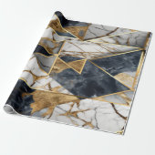 Elegant Geometrisch Goud Zwart Marmer Cadeaupapier (Uitgerold)
