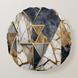 Elegant Geometrisch Goud Zwart Marmer Rond Kussen