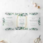 Elegant geometrisch Lijst bladeren | foto Bruiloft Drieluik Uitnodiging (Binnen)