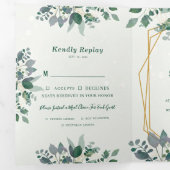 Elegant geometrisch Lijst bladeren | foto Bruiloft Drieluik Uitnodiging (Binnenzijde eerst)