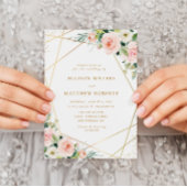 elegant geometrisch lijst blush roze florale bruil kaart