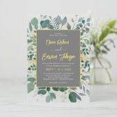 Elegant Geometrisch Lijst gebladerte, Grijs Huweli Kaart (Staand voorkant)