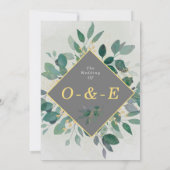 Elegant Geometrisch Lijst gebladerte, Grijs Huweli Kaart (Achterkant)