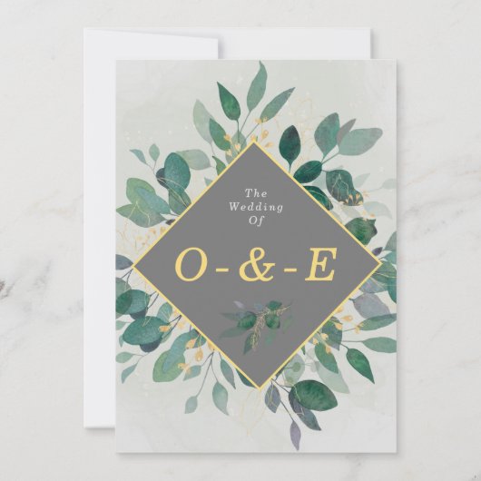 Elegant Geometrisch Lijst gebladerte, Grijs Huweli Kaart (Achterkant)