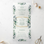 Elegant Geometrisch Lijst groen | foto Bruiloft Drieluik Uitnodiging (Binnen)