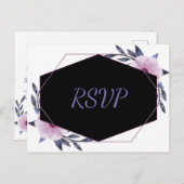 Elegant Geometrisch lijst paarse bloemenrsvp Uitnodiging Briefkaart (Voorkant / Achterkant)