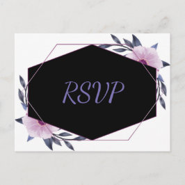 Elegant Geometrisch lijst paarse bloemenrsvp Uitnodiging Briefkaart