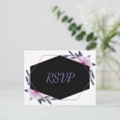 Elegant Geometrisch lijst paarse bloemenrsvp Uitnodiging Briefkaart (Staand voorkant)