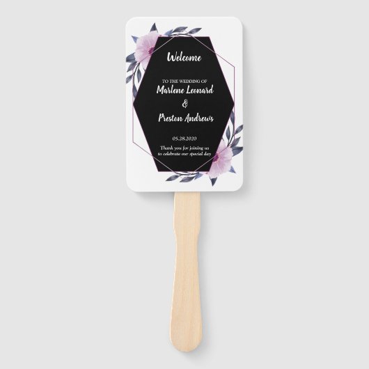 Elegant geometrisch lijst paarse bruiloft programm handwaaier (Voorkant)