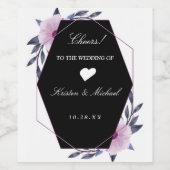 Elegant geometrisch lijst paarse de huwelijkswijn wijn etiket (Enkel label)