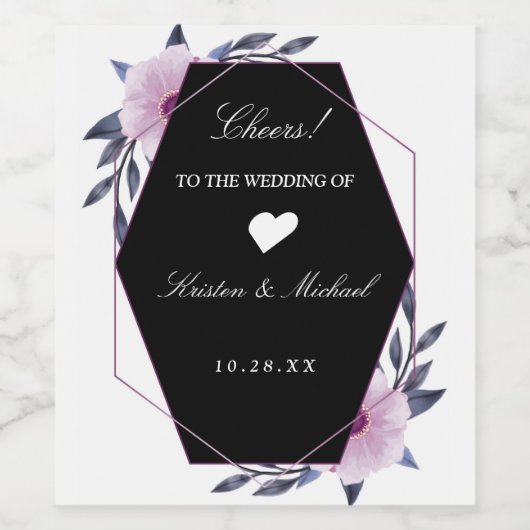 Elegant geometrisch lijst paarse de huwelijkswijn wijn etiket (Enkel label)