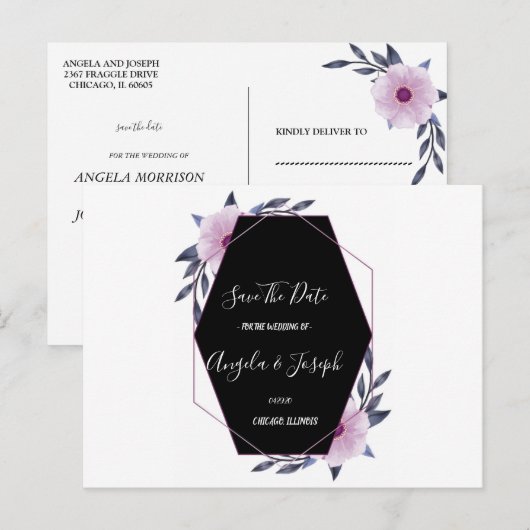 Elegant Geometrisch lijst paarse flora Save the Da Briefkaart (Voorkant / Achterkant)