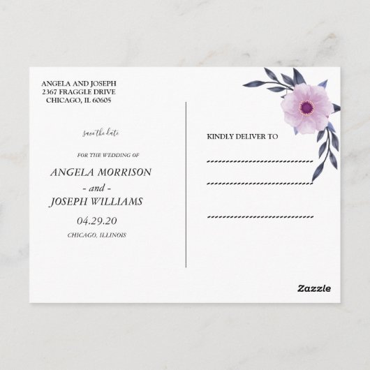 Elegant Geometrisch lijst paarse flora Save the Da Briefkaart (Achterkant)