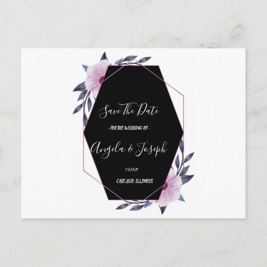 Elegant Geometrisch lijst paarse flora Save the Da Briefkaart (Voorkant)