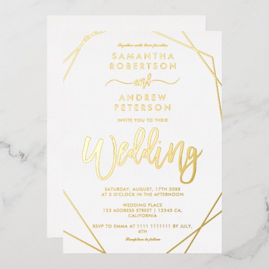 Elegant geometrisch lijst terrariumscriptbruiloft folie uitnodiging (Voorkant / Achterkant)