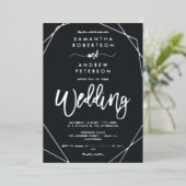 Elegant geometrisch lijst zilver script bruiloft folie uitnodiging (Staand Voorkant)