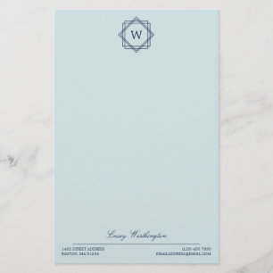 Elegant Geometrisch Marine Blauw Monogram & Naam Briefpapier