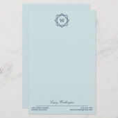 Elegant Geometrisch Marine Blauw Monogram & Naam Briefpapier (Voorkant / Achterkant)