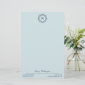 Elegant Geometrisch Marine Blauw Monogram & Naam Briefpapier (Staand voorkant)