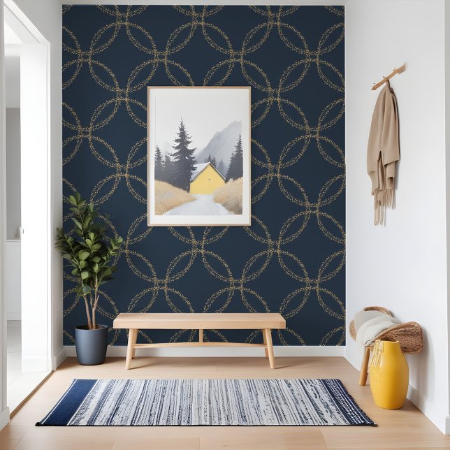 Elegant geometrisch marinegoud glitter cirkel patr behang (Elegant Geometric Navy Gold Glitter Circle Pattern Wallpaper)