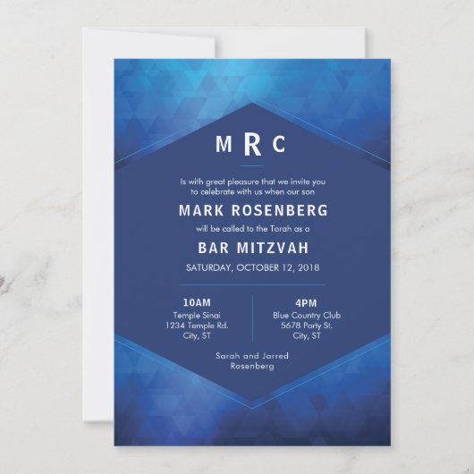 Elegant Geometrisch met Diamant Textuur Bar Mitzva Kaart (Voorkant)