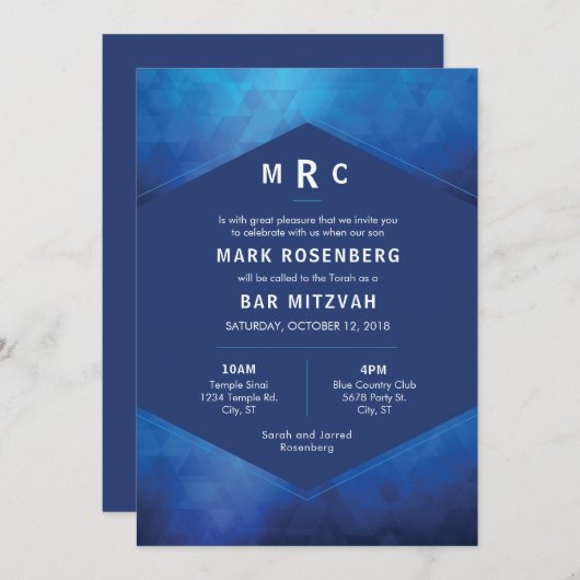 Elegant Geometrisch met Diamant Textuur Bar Mitzva Kaart (Voorkant / Achterkant)