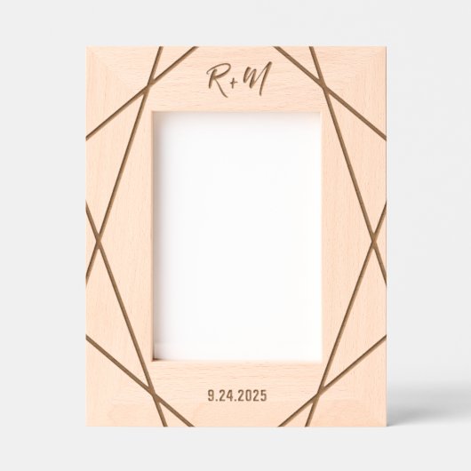 Elegant geometrisch | Monogram en datum Gegraveerde Lijstjes (Voorkant)