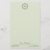 Elegant Geometrisch Olijfgroen Monogram & Naam Briefpapier (Voorkant)