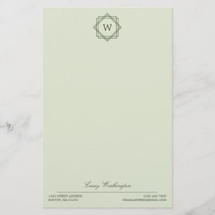 Elegant Geometrisch Olijfgroen Monogram & Naam Briefpapier