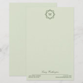 Elegant Geometrisch Olijfgroen Monogram & Naam Briefpapier (Voorkant / Achterkant)