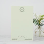 Elegant Geometrisch Olijfgroen Monogram & Naam Briefpapier (Staand voorkant)