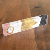 Elegant geometrisch ontwerp voor marmer en goud naambordje (Zijkant)