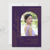 Elegant geometrisch Paarse gouden Afstuderen Aankondiging (Voorkant)
