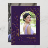 Elegant geometrisch Paarse gouden Afstuderen Aankondiging (Voorkant / Achterkant)