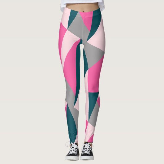 Elegant geometrisch pastel warm roze emerald groen leggings (Voorkant)