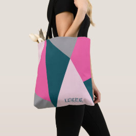 Elegant geometrisch pastel warm roze emerald groen tote bag
