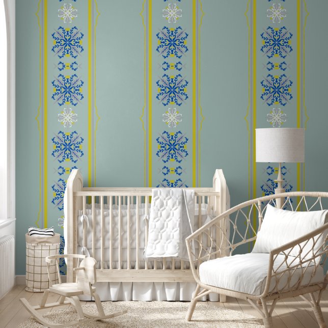 Elegant Geometrisch patroon blauw & geel Behang (Kinderen)
