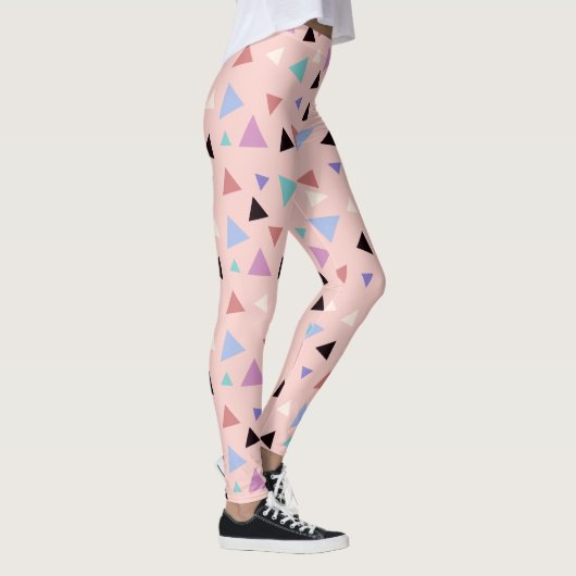 Elegant geometrisch patroon roze paarse munt zwart leggings (Rechts)