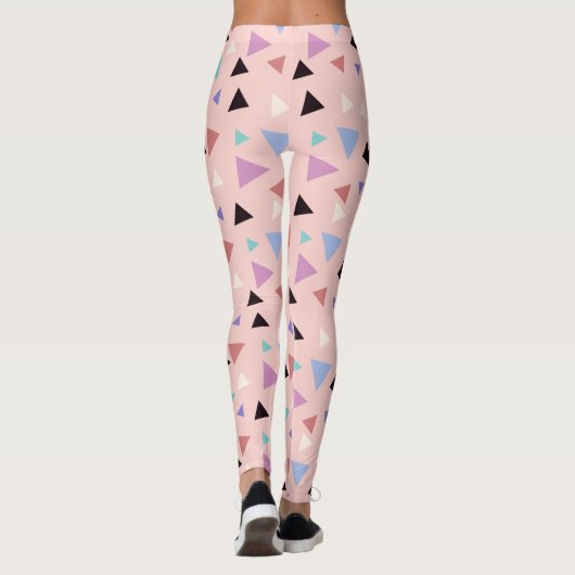 Elegant geometrisch patroon roze paarse munt zwart leggings (Achterkant)