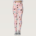 Elegant geometrisch patroon roze paarse munt zwart leggings<br><div class="desc">Moderne en kleurrijke geometrische vormgeving met driehoeken patroon en wazige roze achtergrond.</div>