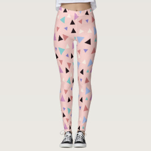 Elegant geometrisch patroon roze paarse munt zwart leggings