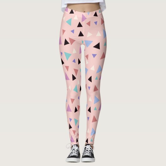Elegant geometrisch patroon roze paarse munt zwart leggings (Voorkant)